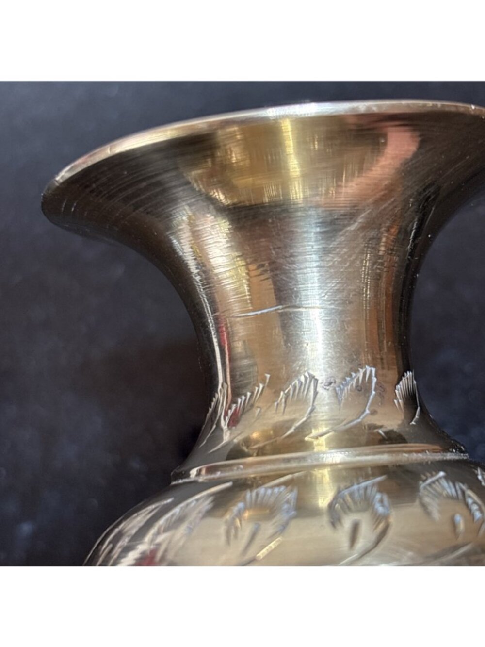 Vintage Brass Bud Vase Etched Floral Spur Honor Society Convention 60s 5" India - Picture 7 of 9